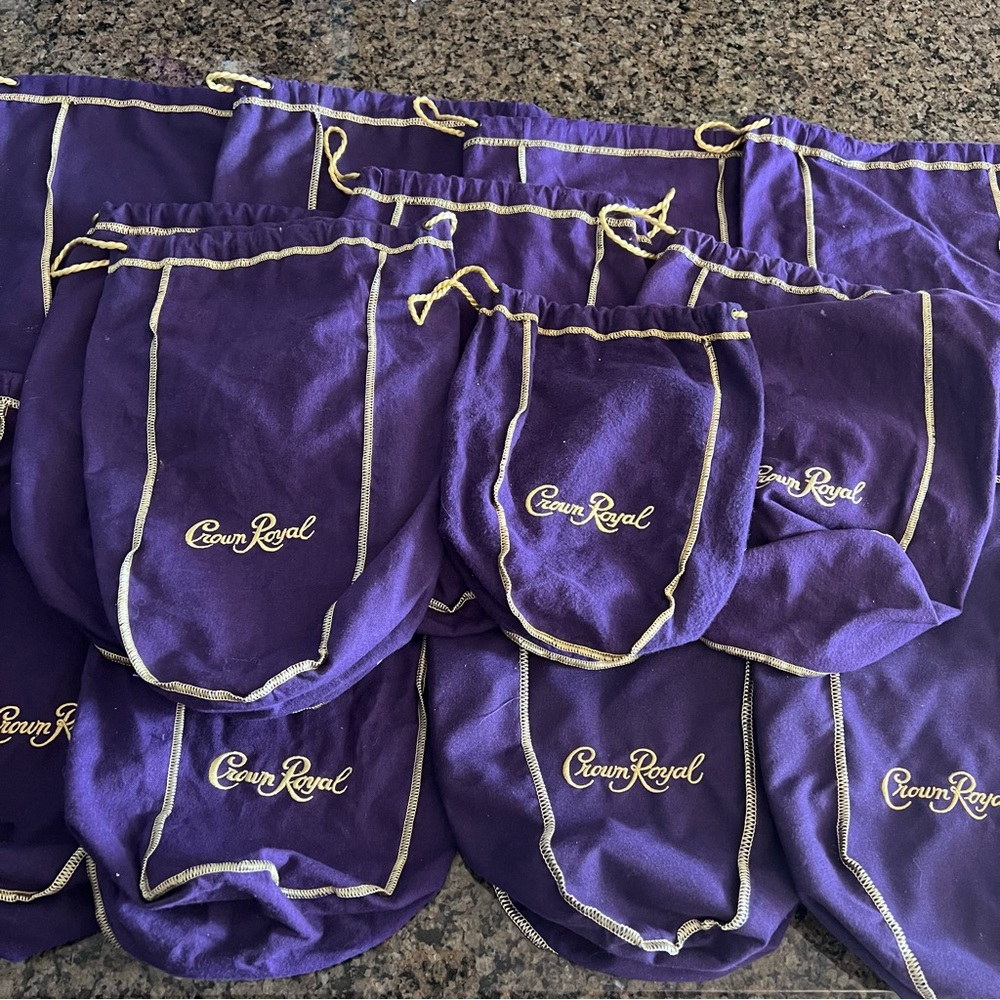 Lot of 13 Purple Drawstring Crown Royal Bags - 13 inches/9 inches